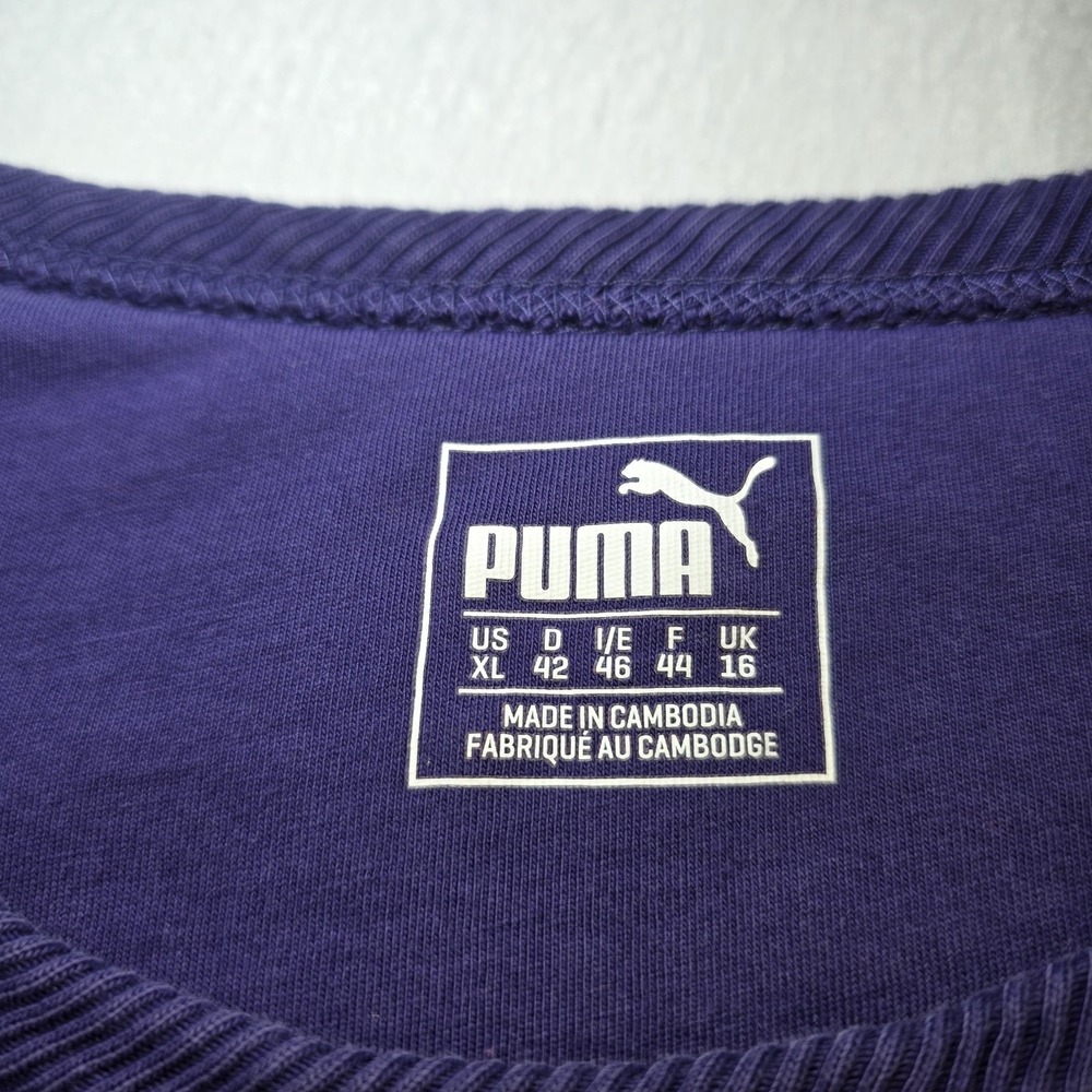 Puma Sweatshirt Wom XL Purple Graphic Pullover Raglan Scoop Neck Distressed Logo - Picture 3 of 8